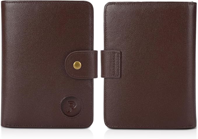 Polare Luxury RFID Blocking Leather Passport Holder Travel Wallet For Men and Women (Coffee with AirTag Slot(Snap Version))