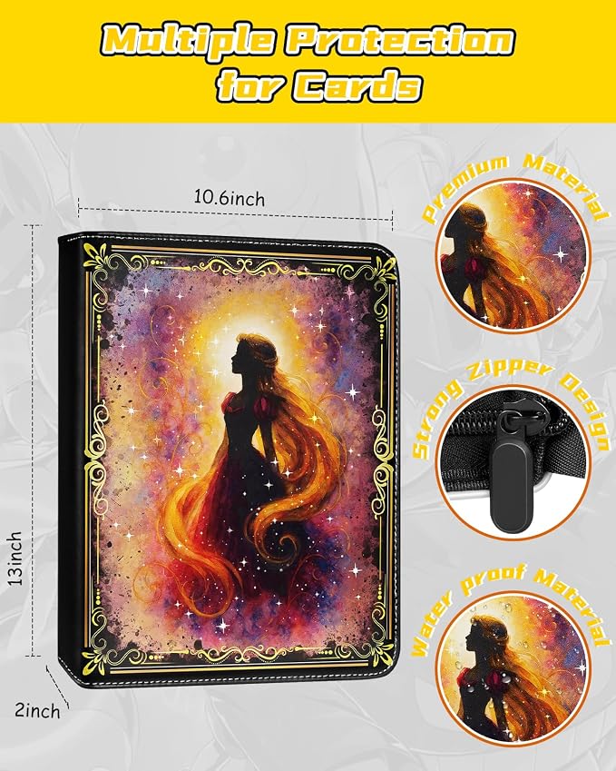 for 4 Pocket Card Binder for 400 Cards - Large Capacity Trading Card Collection Album Folder with Zipper for Men Boys Teens Girls Kids Cute Long Hair Design for Sports Cards Game Cards