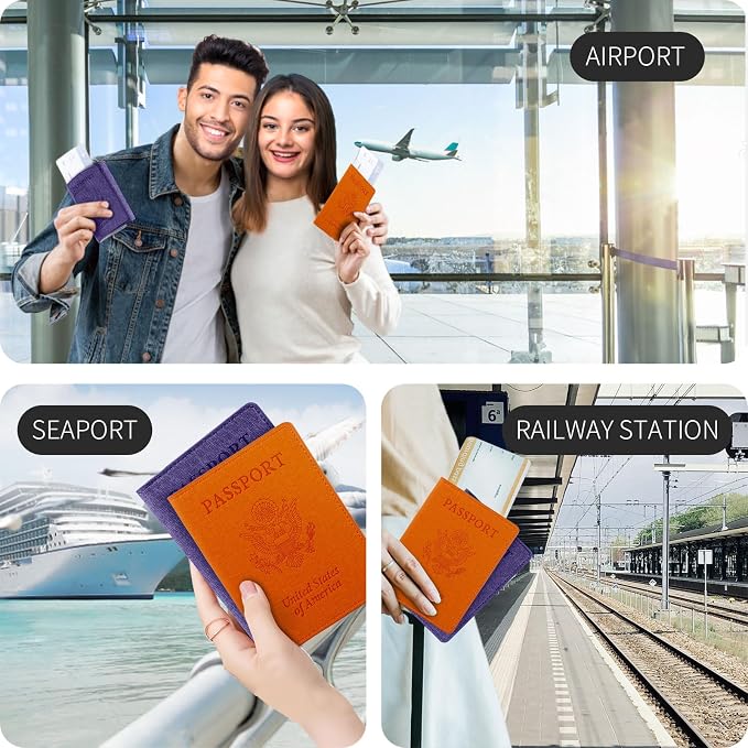 2 Pack RFID Passport Holder, Travel Gifts, Travel Accessories - Orange&Purple