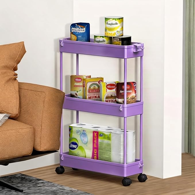 2-piece Set Slim Storage Cart 3 Tier,Bathroom Organizer Rolling Utility,Mobile Shelving Unit Slide Out for Office, Kitchen, Laundry Room & Narrow Places