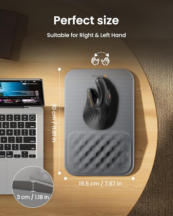 ProtoArc MP50 Ergonomic Mouse Pad with Wrist Support, Lycra Surface, Gray | 8° slope & massage points, soft memory foam, Large 12x8 Inches, Non-slip base. Relieves wrist strain for office & home