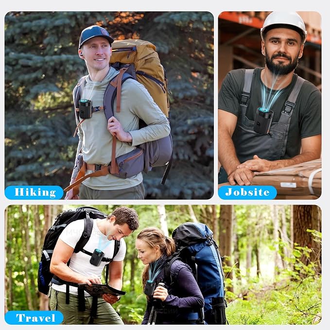 AI Portable Waist Fan,Rechargeable Fan with 4-Speed 6600RPM Strong Airflow,Personal Waist Fan with up to 25H of Working Time,Hands-Free/Belt/ Neck Fan,Wearable Belt Fan for Camping,Work,Outdoor,Travel