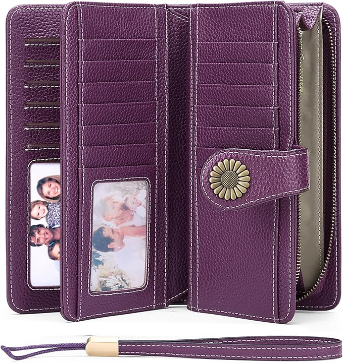 SENDEFN Wallets for Women Leather Credit Card Holder with RFID Blocking Large Capacity Wristlet | with RFID Blocking