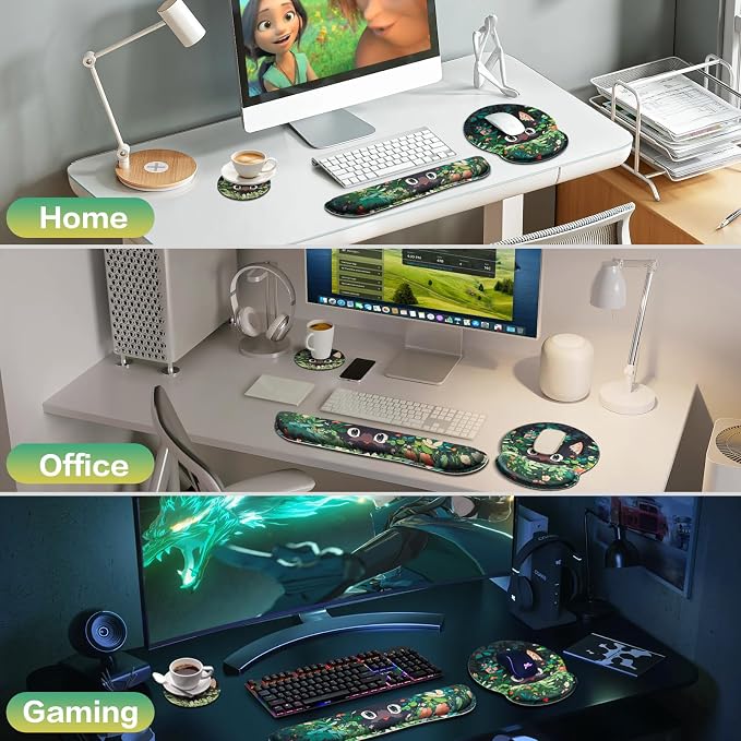 Ergonomic Keyboard Wrist Rest, Mouse Pad with Wrist Rest Anime | Cat Gaming Mousepad with Wrist Support, Memory Foam Wrist Rest Set for Computer Keyboard, Funny Cute Office Desk Accessories