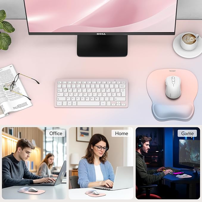 TECKNET Gel Ergonomic Mouse Pad with Wrist Rest, Non-Slip PU Base, Rainbow | Comfortable Gel Cushion, Pain Relief, Smooth and Waterproof Surface, Mouse Pad with Wrist Rest for Office, Gaming and Study