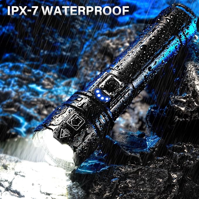 AKNEAR Rechargeable LED Flashlight High Lumens, Super Bright Flashlights with Zoomable & USB C Rechargeable & 5 Light Mode & IPX7 Waterproof, Powerful Flash Light for Home, Hiking, Camping