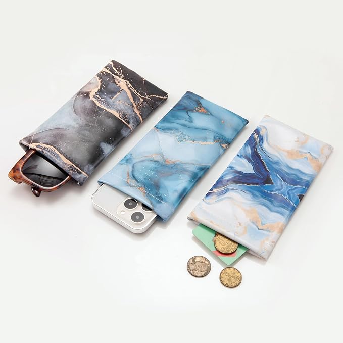 TRIUMPH VISION Eyeglass Case Glasses Case Soft Sunglass Pouch Sleeve 3 Pack | Slim Lightweight Alternative to Bulky Case, Leather Lined Protect Lens, Squeeze Easy to Use, Stylish Portable for Daily Use