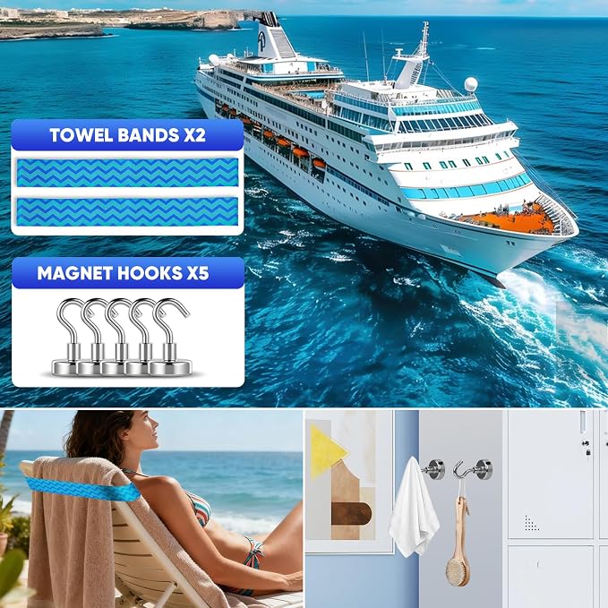 Cruise Essentials 2026,Cruise Must Haves Kit,Non-Surge Protector Power Strip,Magnetic Hooks,Lanyards,Luggage Tags,Towel Bands,Waterproof Phone Pouches,Travel Essentials