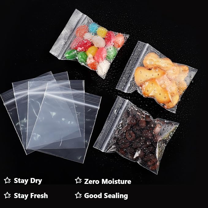 500 PCS 2" x 2" Small Plastic Bags for Jewelry Mini Clear Plastic Poly Bag 2 Mil with Resealable Lock Seal Zipper for Storage Gifts Candy Screws