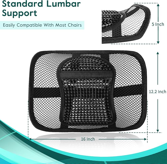Samyoung 2 Pack Mesh Back Lumbar Support, Back Support Seat Cushion with Breathable Mesh for Office Chairs Car 12โ x 16โ | 12 x 16 Inch Breathable Double-Layer Mesh Back Support with Elastic Chair Strap & Support Beads for Firm, Comfortable Support