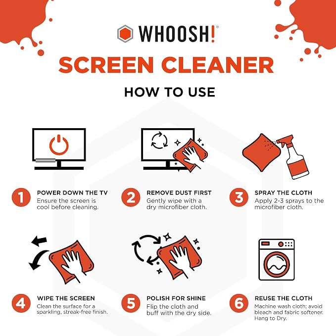 WHOOSH Screen Shine Pro Refillable Screen Cleaner, 16.9 fl oz | Streak Free Finish, Non Toxic and Odorless, For Flat Screens, OLED, LCD and Monitors, Microfiber Cloth Included