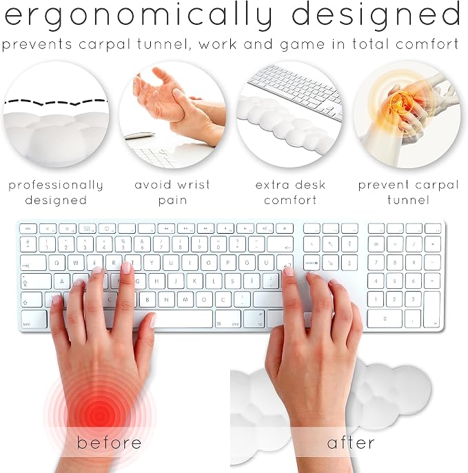 Cloud Keyboard Wrist Rest – Create-ables Qloud Cloud Wrist Rest for Computer Keyboard and Mouse, Ergonomic Memory Foam Wrist Pad with Non-Slip Base, Includes Cloud Mouse Pad – Gray