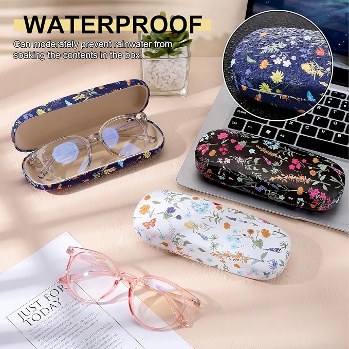 3 Pcs Eyeglasses Case,Hard Shell Glasses Case Protective with Cleaning Cloth Reading GlassesCase for Women Man
