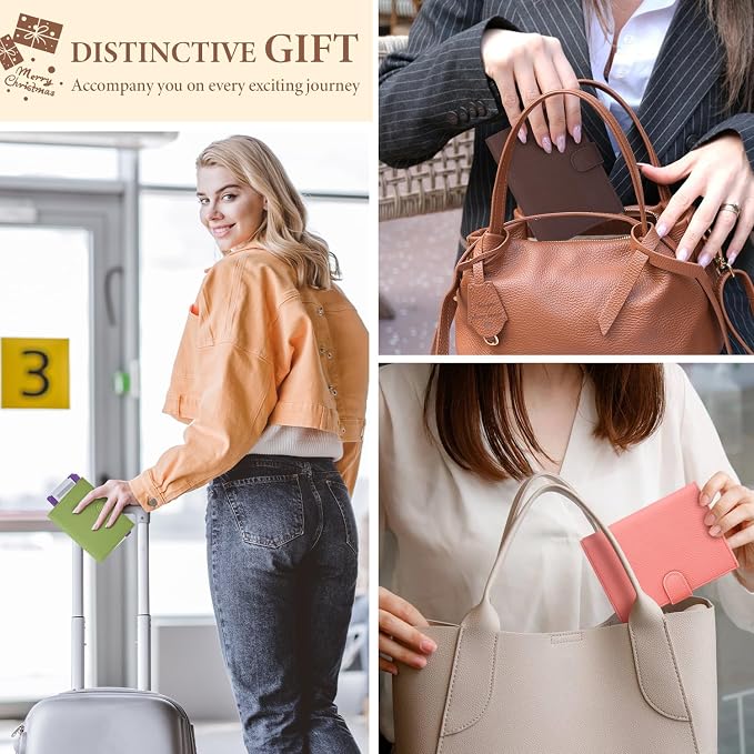 Genuine Leather Passport Holder for Women Men, Hidden Airtag Pocket, RFID Blocking, Zippered Coins Pocket & Cash Compartment Travel Gifts Essentials Passport Cover Case - Purple
