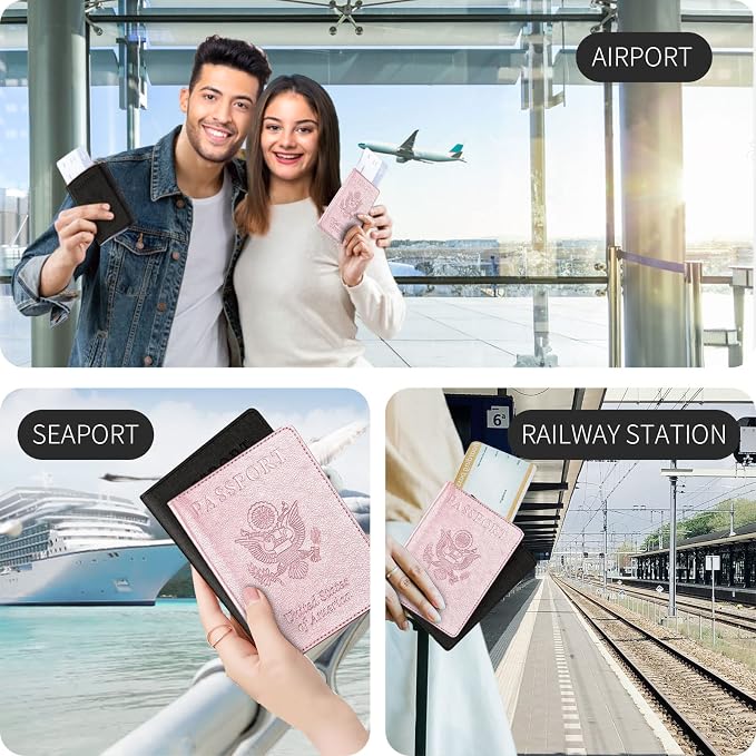 2 Pack Passport & Vaccine Card Holder - Pink&Black RFID Blocking Travel Must Have