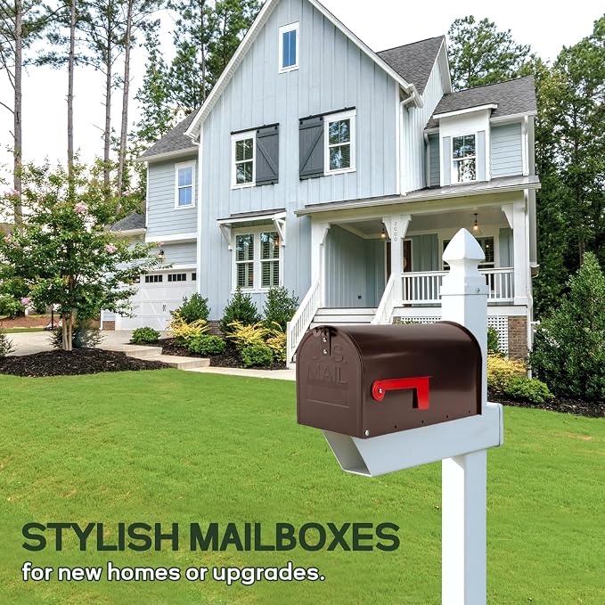Bronze Metal Mailbox Post Mount, RAINHOL Medium Compacity Mail Box, Galvanized Steel Standard Mailboxes for Outside, 20 x 8.7 x 6.7 inches
