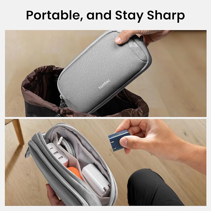 tomtoc Electronic Organizer Travel Case, Water Resistant Dual Compartment Tech Pouch Cable Organization Storage Bag for Charger, Cord, Phone, Hard Drive, Power Bank, Accessories Travel Essentials