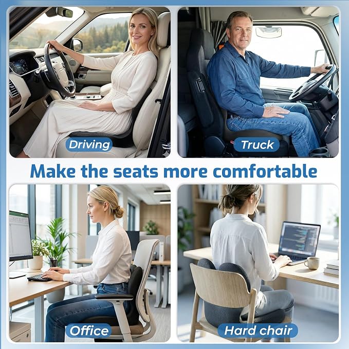 Seat Cushion, Office Chair Cushion with Lumbar Support Pillow, Memory Foam Car Cushions, for Long Sitting, Tailbone & Back Pressure Relief,Sciatica Pad for Office, Car, Home Chairs