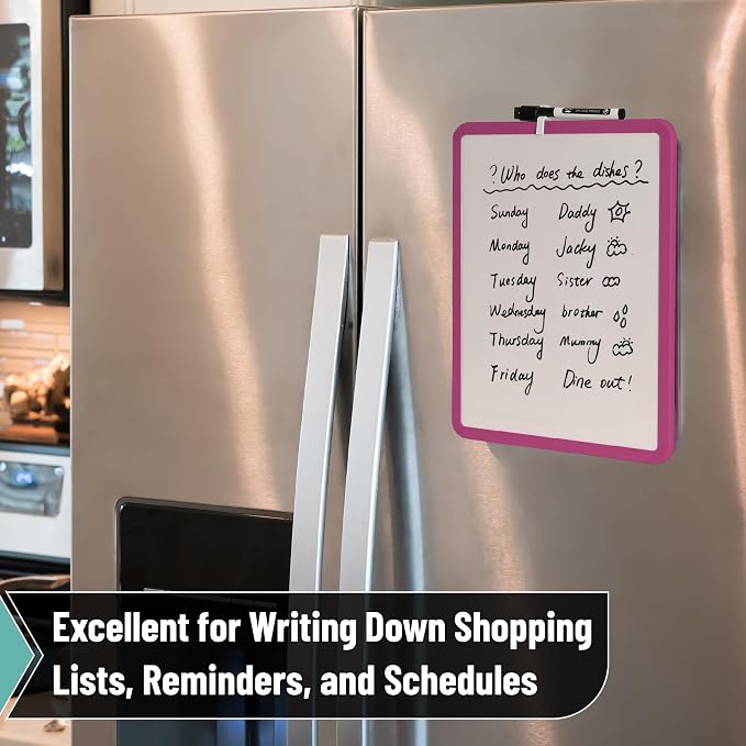 Mr. Pen- Dry Erase Board, 14” x 11” with a Black Dry Erase Marker | Magenta Frame, Small Mini White Board for Students, Fridge, Wall, Locker, Includes Double Sided Tapes