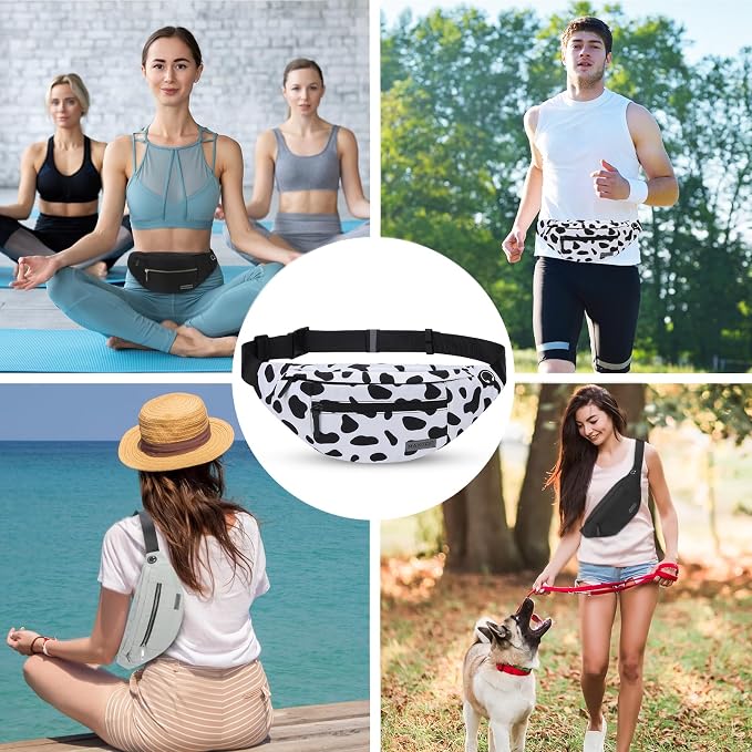 MAXTOP Large Cow Print Crossbody Bags for Women Cute Fanny Pack Belt Bag | 4-Zipper Pockets,Gift for Enjoy Music Concert Hiking Running Cycling Traveling Hands-Free Waist Pack Fits All Phones