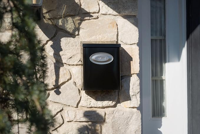 Architectural Mailboxes Designer Galvanized Steel, Locking Wall Mount Mailbox, Black with Satin Nickel