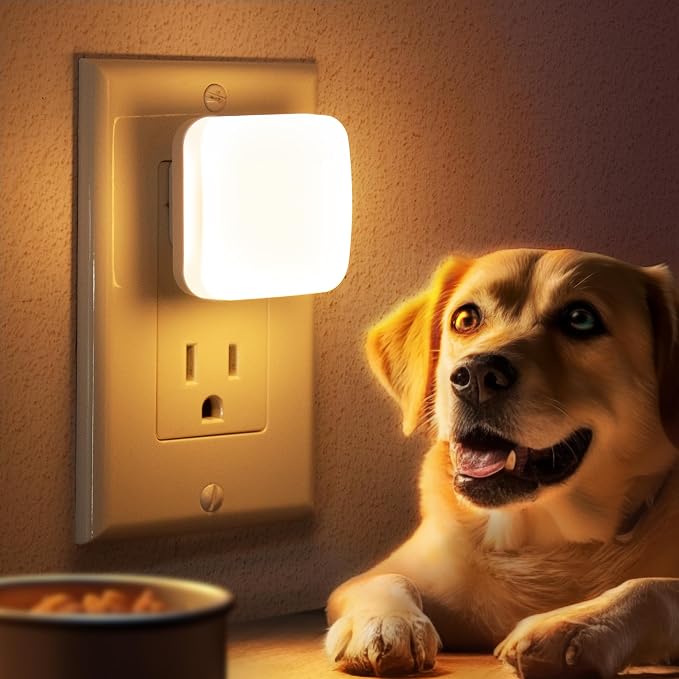 LED Night Lights Plug into Wall, 4 Pack Nightlights With Light Sensor Dusk to Dawn, 0.3W Square Plug in Night Light for Kids, 3000K Warm White Night Light for Bathroom Bedroom Kitchen, Night Lights