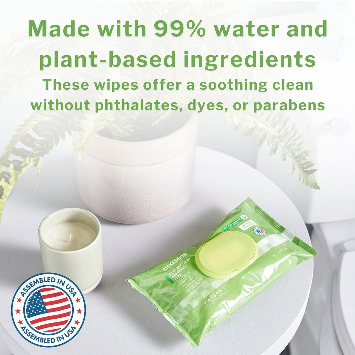 McKesson Flushable* Adult Wet Wipes – 576 Wipes (12 Pack of 48) – Aloe & Vitamin E, Plant-Based Cleansing Wipes, Scented