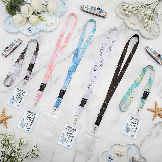 6 Pack Lanyards for Cruise Ship Cards with Waterproof ID Card Badge Holders for Royal Caribbean Cruise Essentials 2026(Marble)