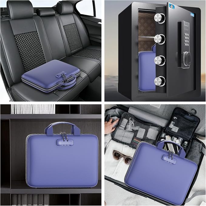 Tamfile Fireproof File Organizer with Lock,Hard Case Fireproof Document Box | 13 Colour Pockets Accordion File Folder, Office Home Important Document Organizer for Letter A4 Files Laptop Passports,Blue