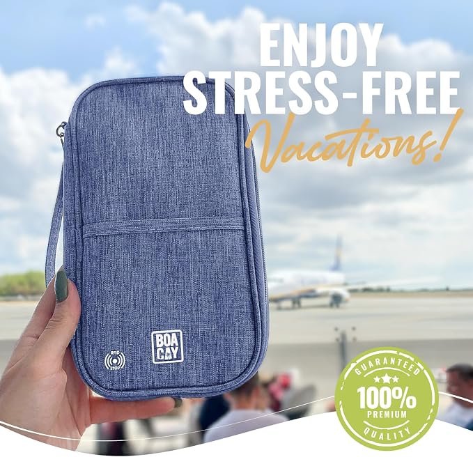 Travel Document Organizer with RFID, Family Passport Holder, Wallet for Women & Men, Portable & Waterproof Case for Cards, Boarding Pass, Money