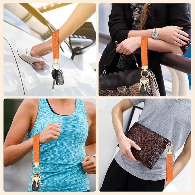 Fishent Stretchy Wristlet Keychain, Cute Key Chain, Woven Wrist Lanyard for Car Keys with 3 Keyrings and D-ring for Women Men