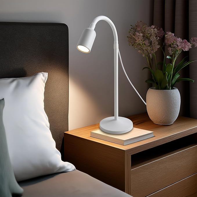 DAMI Dimmable LED Desk Lamp USB Powered, 3 Color Modes Flexible Gooseneck Reading Light, Eye-Caring Small Table Lamp for Home Office Study Bedroom Dorm Bedside - White