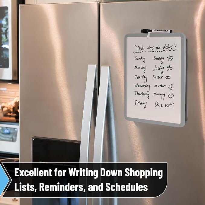 Mr. Pen- Dry Erase Board, 14” x 11” with a Black Dry Erase Marker | Gray Frame, Small Mini White Board for Students, Fridge, Wall, Locker, Includes Double Sided Tapes
