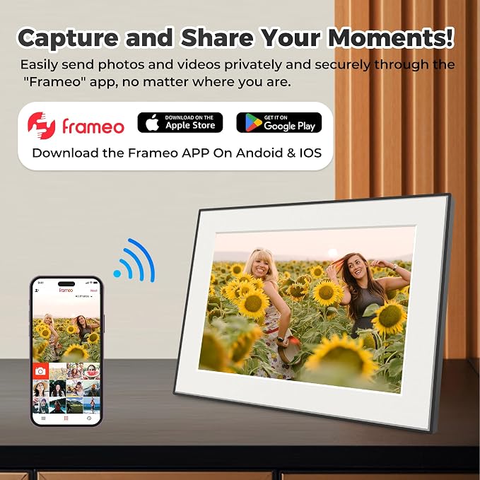 11 Inch WiFi Digital Picture Frame with Touch Screen | 64GB smart picture frame with 1920x1280 100% sRGB IPS display. Supports Frameo App for 5G/Instant photo & video sharing.