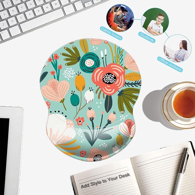 Mouse Pad with Wrist Support, Non Slip Mousepad Wrist Rest for Office, Computer, Laptop & Mac-Comfortable & Lightweight Ergonomic Support Mouse Mat(Wrist-Green Floral)