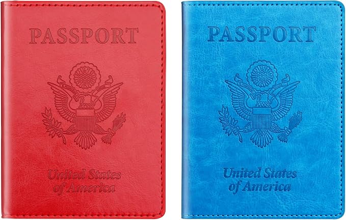 Sky Blue & Red Passport Holder Wallet Cover Case for Family Women Men, Cruise Essentials Travel Must Haves Passport Book Protector