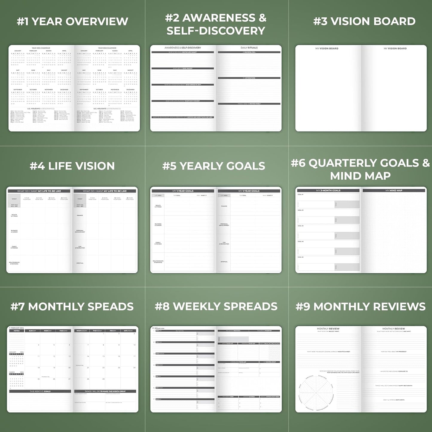 Clever Fox Planner PRO Dated (Jan 2025–Jan 2026) Weekly & Monthly Life Planner to Increase Productivity, Time Management and Hit Your Goals – Organizer, Gratitude Journal – A4 Size (Forest Green)