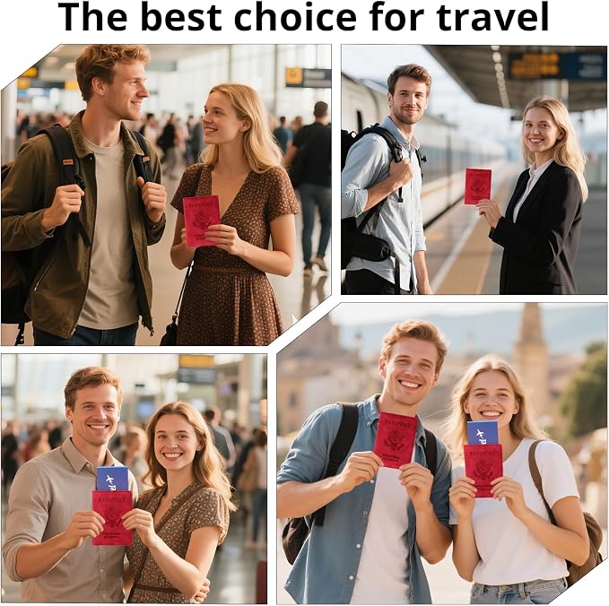 Passport Holder for Travel Essentials,RFID Blocking Passport Cover Wallet Card Case for Women and Men (Red)