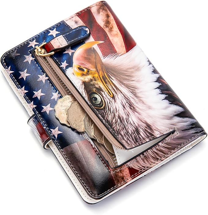 Passport Holder for Travel Essentials, RFID Blocking Passport Wallet Cover with Magnetic Closure, Passport Book Holders for Women and Men (American Flag Bald Eagle)