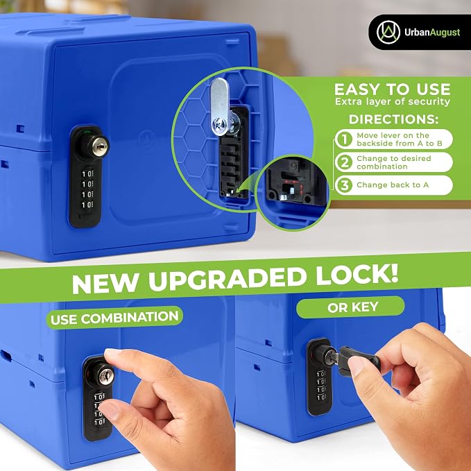Dual Combination & Keyed Lockbox - Lockable Box for Everyday Use - Multi-Purpose lock for Home & Office Safety - Made of Industrial-Grade Plastic - One Size (Blue)