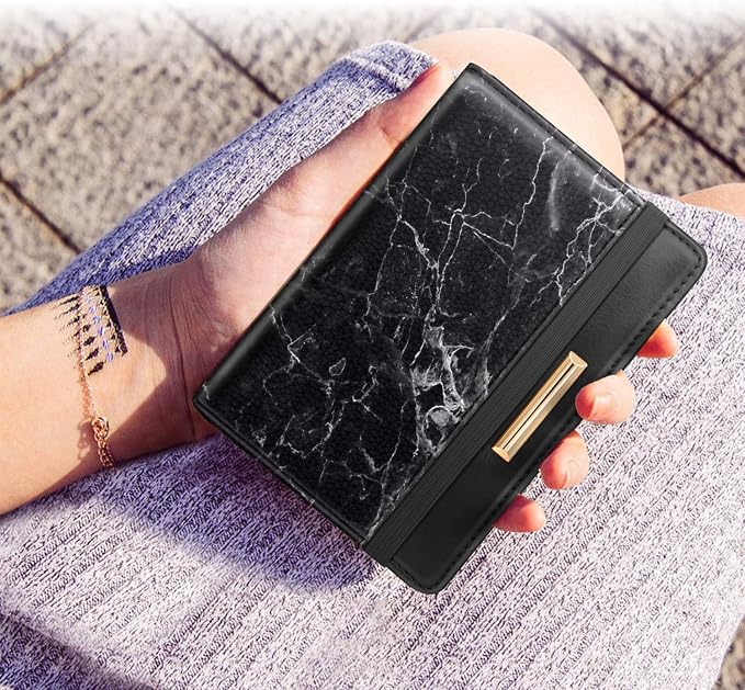 Coco Rossi Passport Holder for Travel Women Slim RFID Passport Cover Wallet | Travel Essentials, Passport Book Holders, Passport Wallet Cover Case, PU Leather, Cute, Thin, Spliced Design, Black Marble