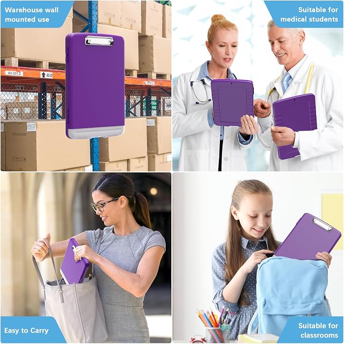 Hongri Clipboard with Storage with Pencil Case, 8.5 x 11 Storage Clip Board | High Capacity Organization Box for A4 Letter Legal Paper, Heavy Duty Folio & Side-Opening for Nurses, Teachers, Dark purple