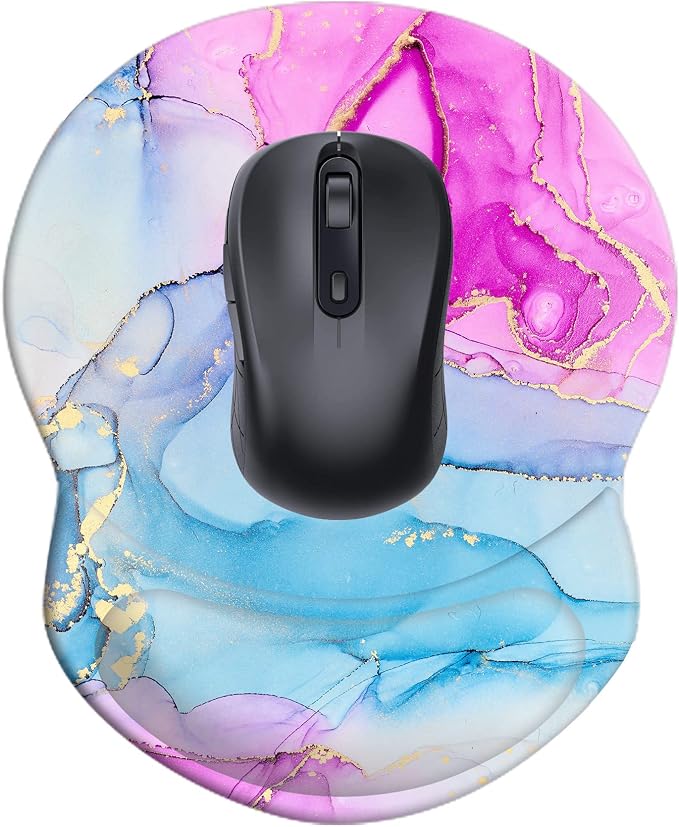 Mouse Pad with Wrist Support, Non Slip Mousepad Wrist Rest for Office, Computer, Laptop & Mac-Comfortable & Lightweight Ergonomic Support Mouse Mat(DL-Pink Blue Marble-3)