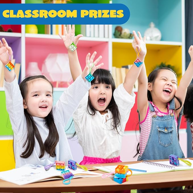 JOYIN Square Pop Fidget Keychain 90 Pack Pop Fidget Toys Bulk Party Favors for Kids 4-8,8-12 Years, Birthday Goodie Bags Stuffers Back to School Gifts for Students Classroom Prizes Sensory Toys