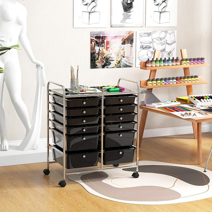 BECOMFORT 12-Drawer Rolling Cart with Drawers, Storage Cart on Wheels, Teacher Classroom Organizers with Metal Frame, Mobile Craft Cart, Trolley Utility Cart for School Office Play Room