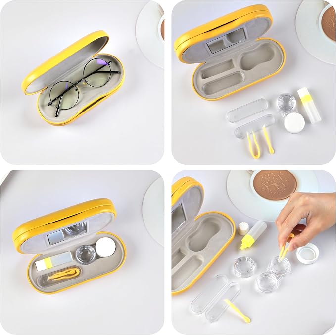 Eyeglass Case Double Sided Travel Size Portable Contact Lens Box 2 in 1 | Multifunction With Tool for Daily Outdoor Office