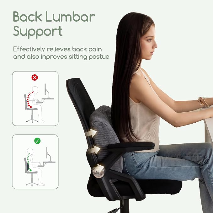 Lumbar Support Pillow for Recliner Chair/Accent Chair/Couch, Large Memory Foam Back Support Cushion for Elderly, Recliner Cushions for Back Rest, Pain Relief, Reading, Washable Cover, Dark Grey