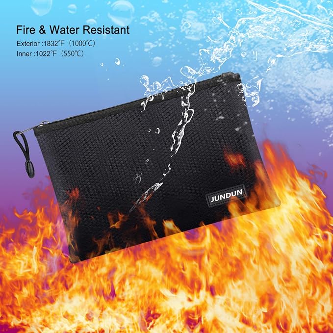 Fireproof Document Bags,14.2”x 10.0”Waterproof Fireproof | : Money Bag with Aluminum Foil Lining,Fireproof Safe Storage Pouch with Zipper for Document and Cash,Black