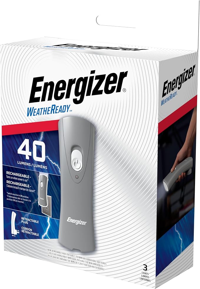Energizer Auto-On LED Flashlights Rechargeable (6-Pack) for Home Power Failure, Plug in LED Flashlight for Power Outage, Night Light, Hurricane Preparedness