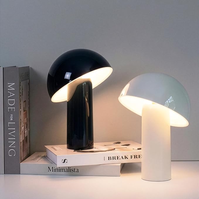 Brightech Celia Small Lamp – 10" Touch-Controlled Mushroom Table Lamp, Cordless & Dimmable LED, Portable Rechargeable Bedside Night Light, Sustainable Recycled Modern Patio Lamp for Home Décor – Black